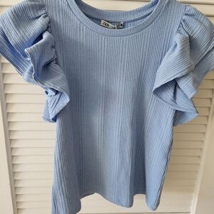 Zara Sky Blue Short Sleeve Top